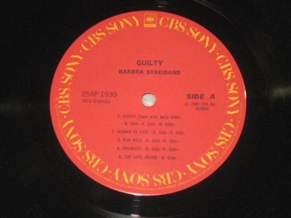 Barbra Streisand - Guilty /バーブラ・ストライザンド/洋楽/AOR/Barry Gibb/Lee Ritenour/David Hungate/25AP 1930/国内盤LPレコード_画像4