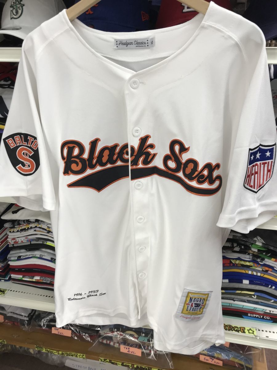 L 二グロリーグ 『ボルチモア ブラックソックス』 公式 ユニフォーム ボタン 正規品 10 野球 ベースボールシャツ 白 オレンジ 黒