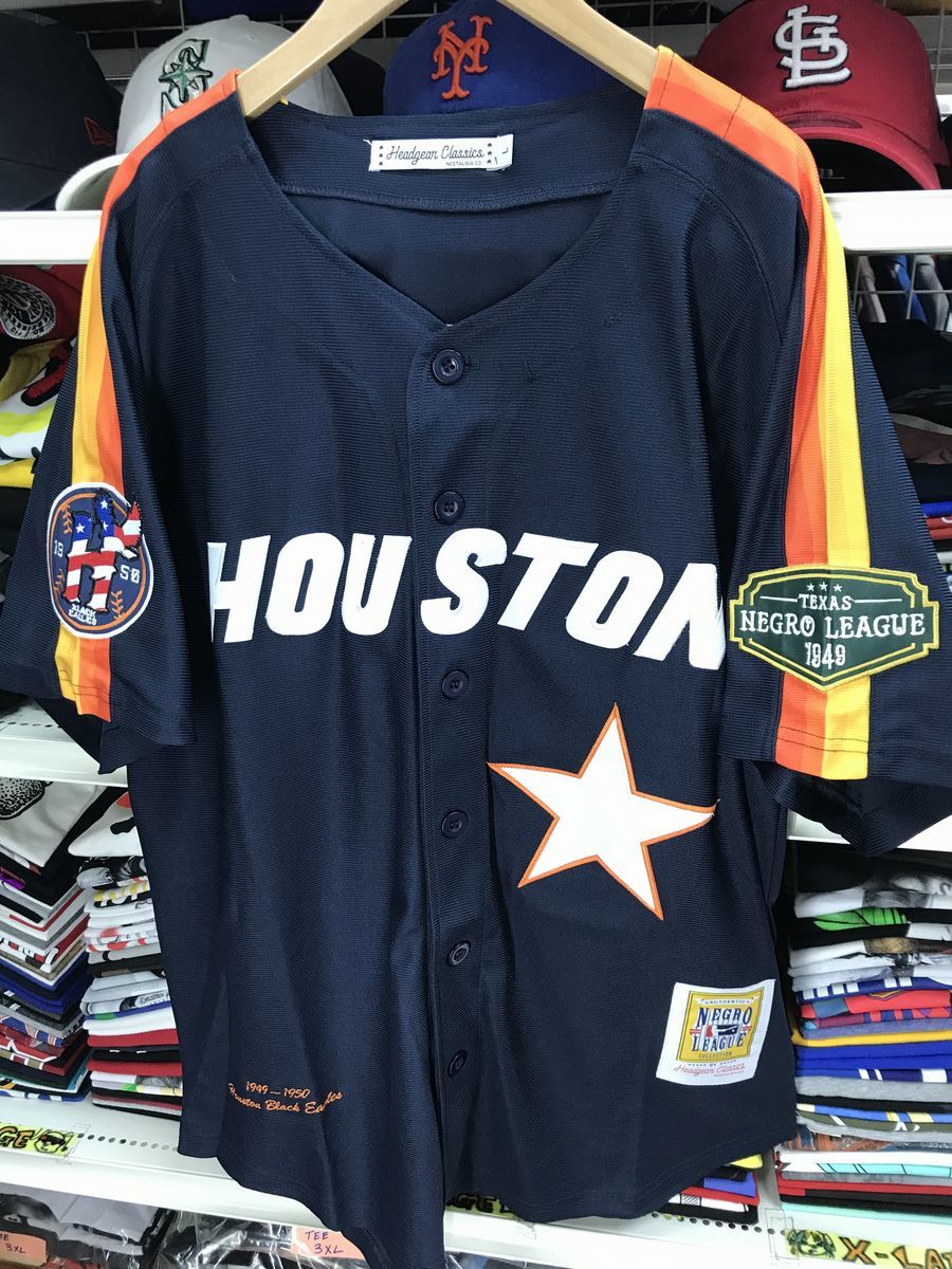 XL 二グロリーグ 『ヒューストン ブラックイーグルス』 公式 MLB ユニフォーム ボタン 正規品 1 野球 ベースボールシャツ 紺 オレンジ
