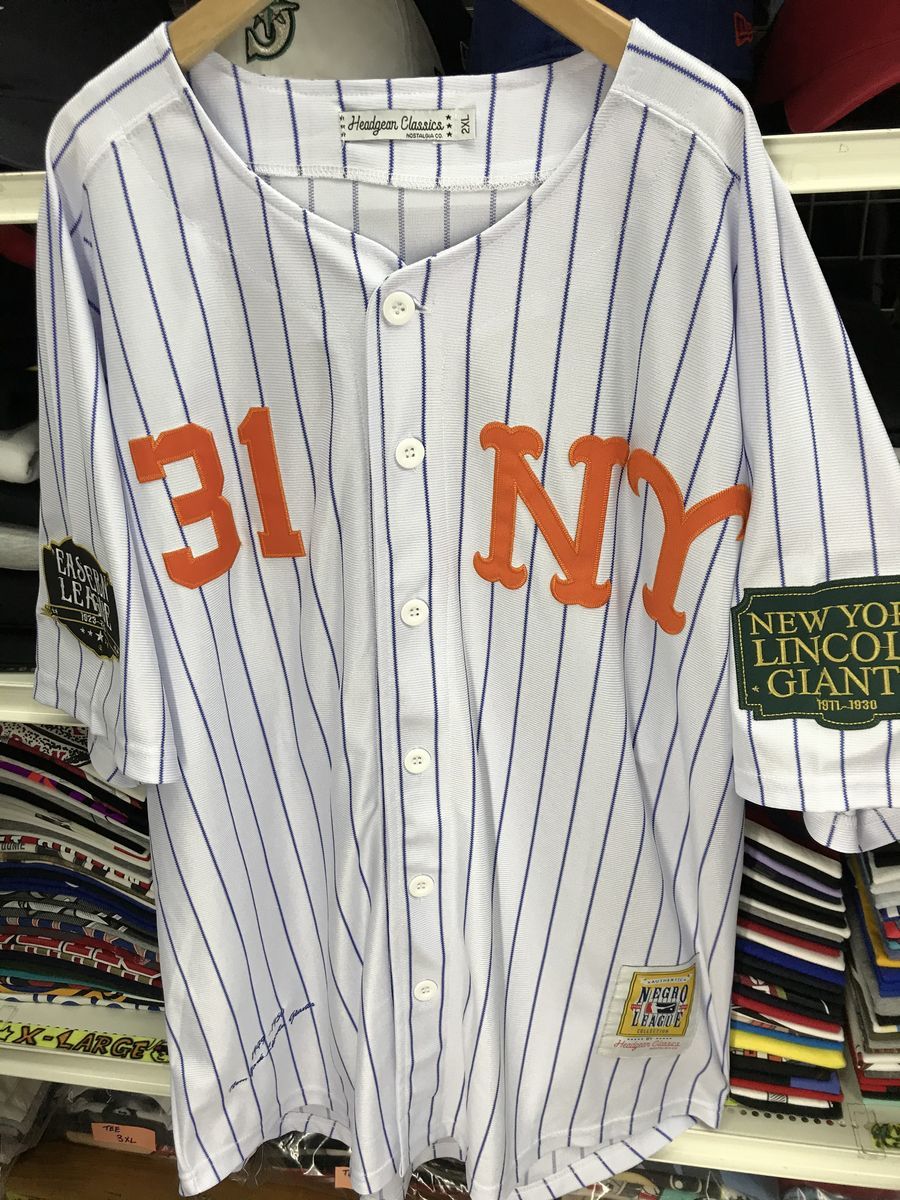 2XL 二グロリーグ NY『リンカーン ジャイアンツ』 公式 MLB ユニフォーム ボタン 正規品 31 野球 ベースボールシャツ 白 青 オレンジ_画像1