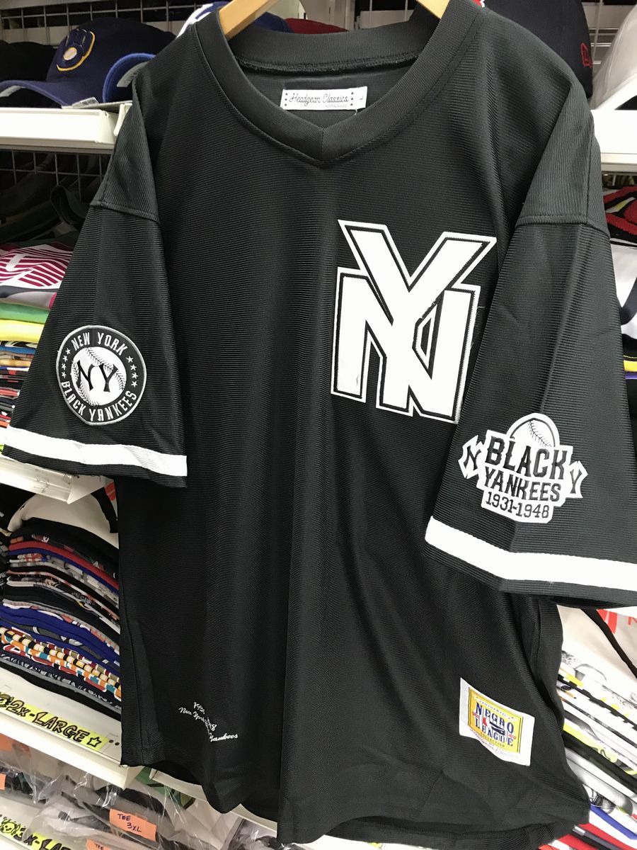 USA正規品 【2XL】 HGC 二グロリーグ NY BLACK YANKEES ブラックヤンキース 公式 ユニフォーム 99 Vネック ベースボールシャツ 黒