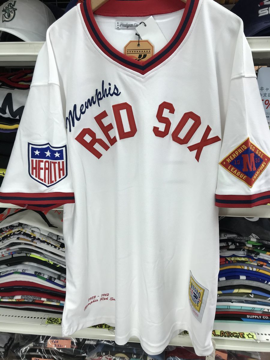 5XL 二グロリーグ 『メンフィス レッドソックス』 公式 ユニフォーム 安い Vネック 正規品 50 野球 ベースボールシャツ 白 赤 MLB