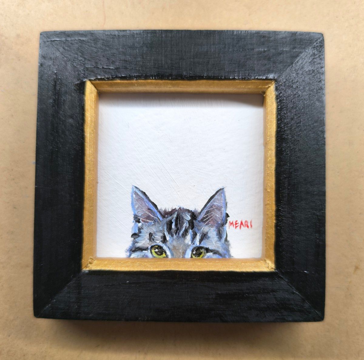 のぞく猫no 7』 アメリカンショート 真作 油彩 画家 絵画 油絵 のぞく猫no 7』 アメリカンショート 真作 油彩 画家 絵画 油絵