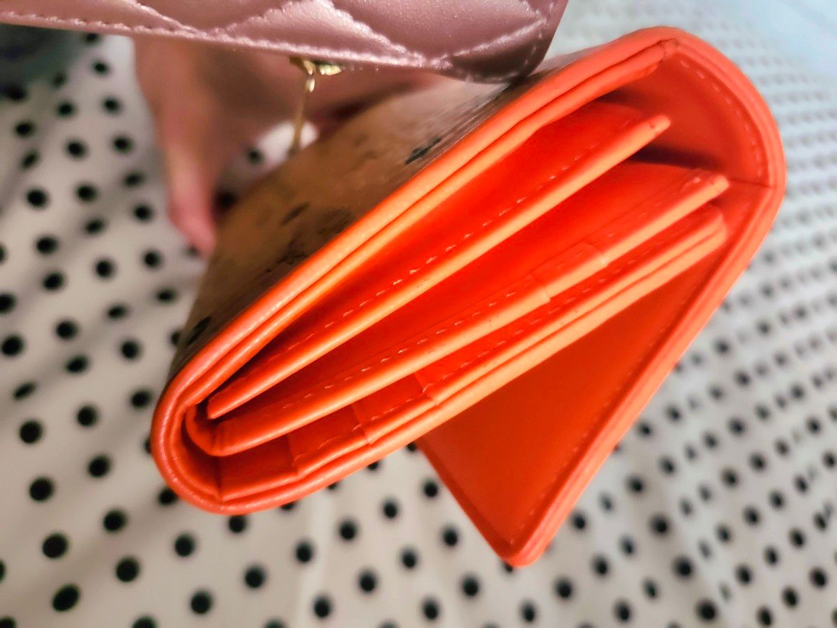 MCM リボンレザー財布 MCM 長財布 財布 レザー モノグラム オレンジ リボン 美品