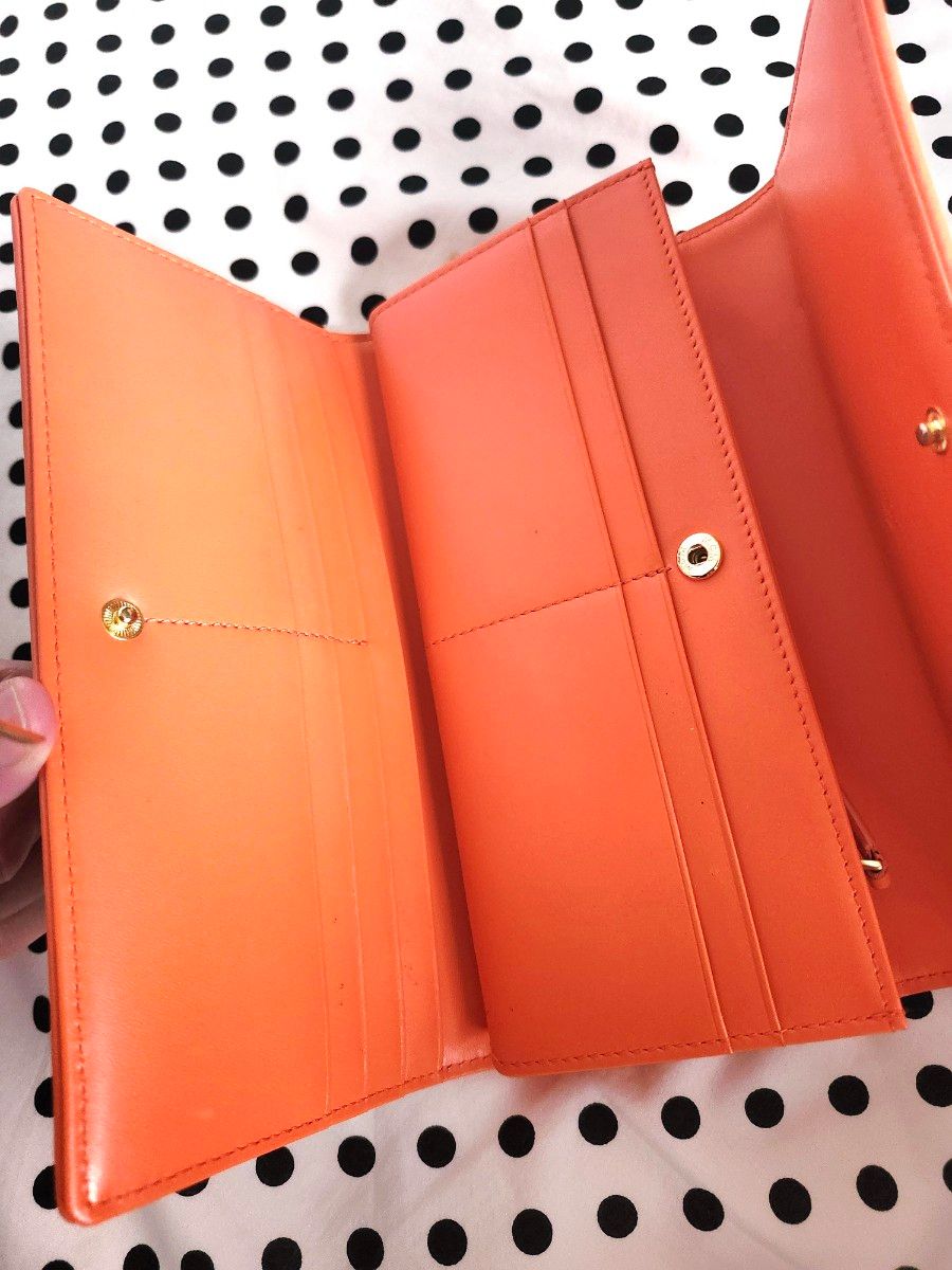 MCM リボンレザー財布 MCM 長財布 財布 レザー モノグラム オレンジ リボン 美品