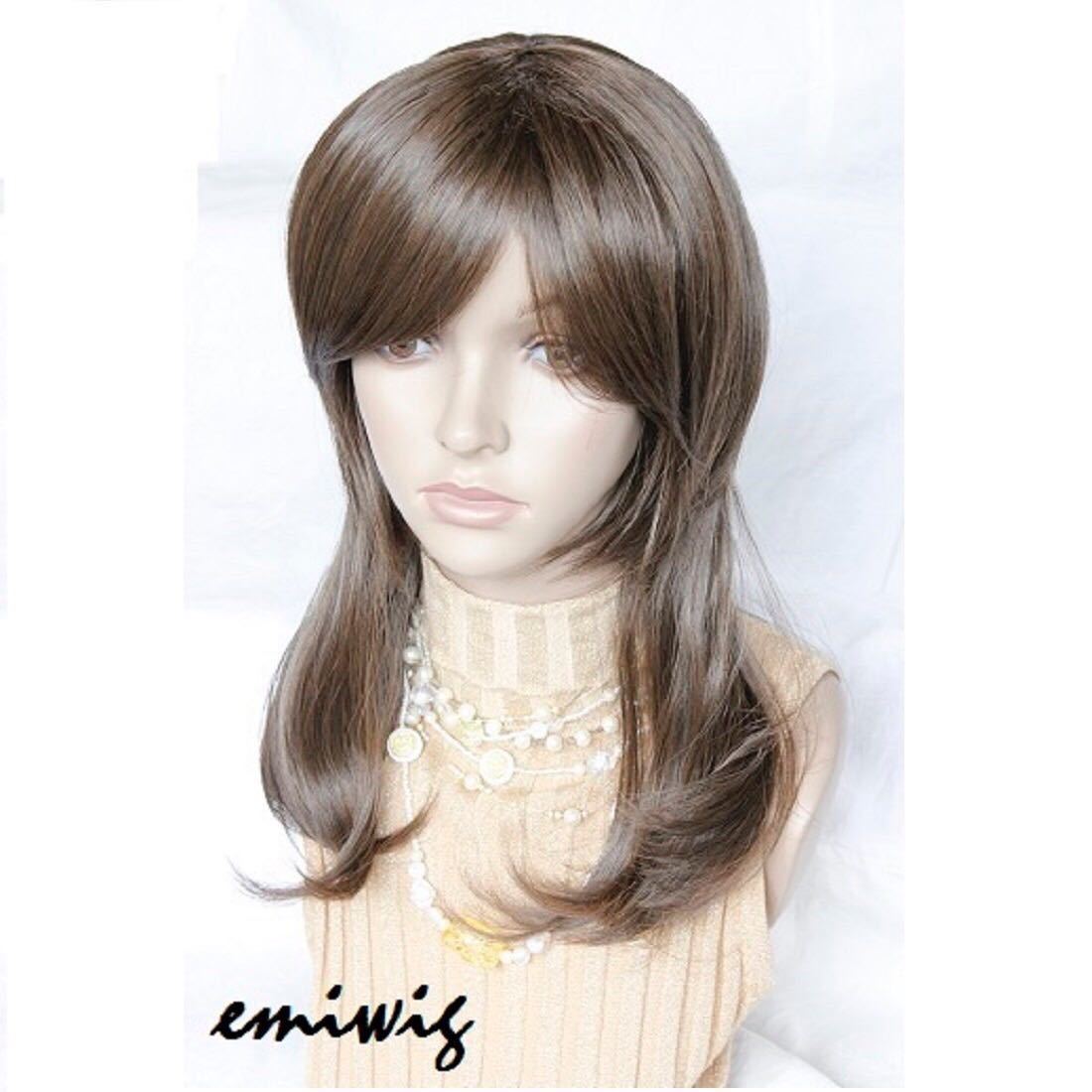  heat-resisting full wig wig medium cosplay wig semi long dark brown 20497