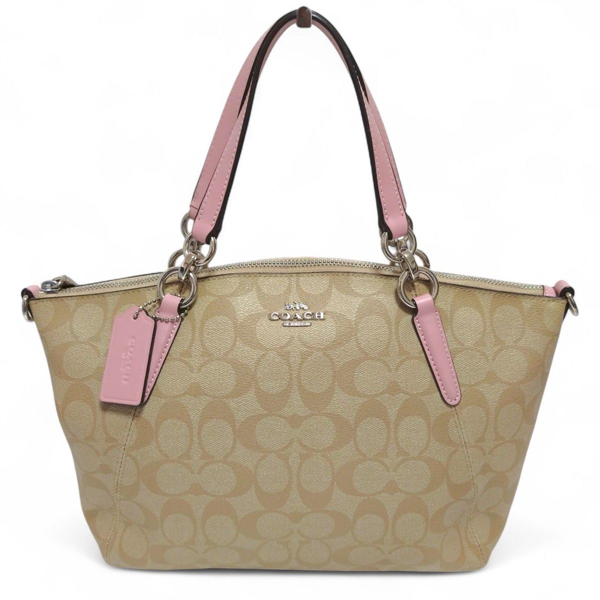 美品 COACH コーチ シグネチャー PVC レザー ピンク 2way 美品 COACH コーチ シグネチャー PVC レザー ピンク 2way
