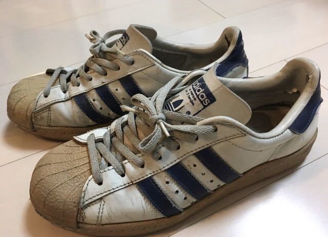 レア！アディダス スーパースター 白×青 adidas SUPERSTAR made in france RUN DMC アディダス 1980年代 