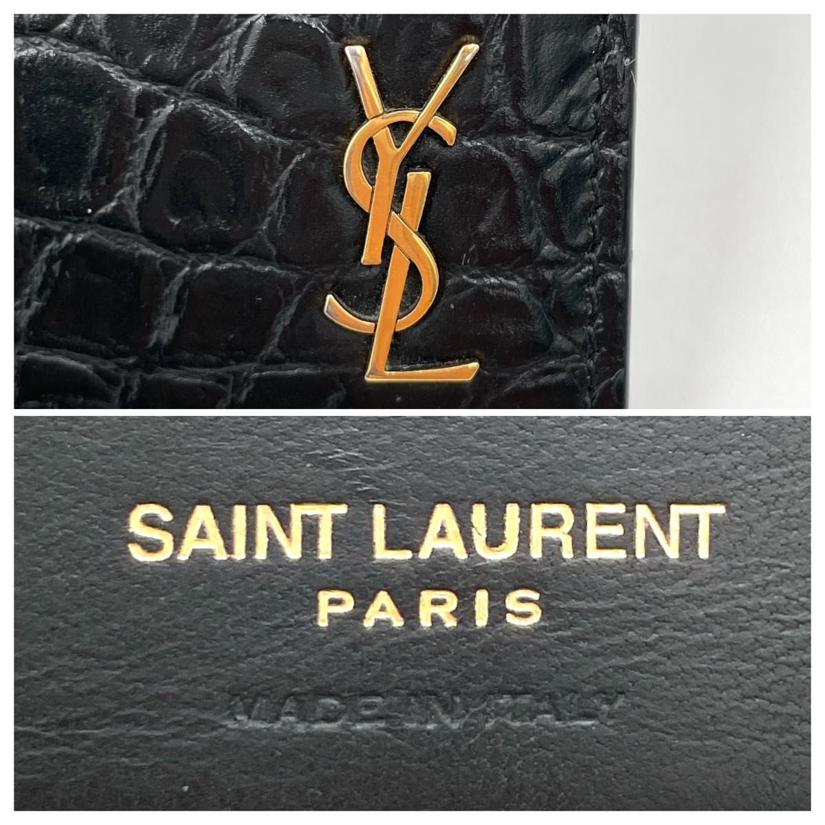 YVES SAINT LAURENT イヴ・サンローラン クロコ 型押し 二つ折り YVES SAINT LAURENT イヴ・サンローラン クロコ 型押し 二つ折り