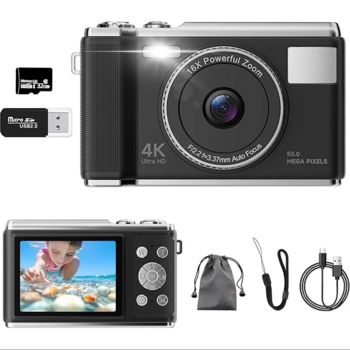 デジカメ 4K動画撮影 5000万画素 デジタルカメラ 32GB Micro SD デジカメ 4K動画撮影 5000万画素 デジタルカメラ 32GB Micro SD