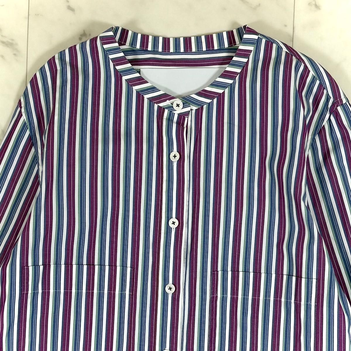 美品TICCA ティッカ ストライプシャツワンピース バンドカラー 美品TICCA ティッカ ストライプシャツワンピース バンドカラー
