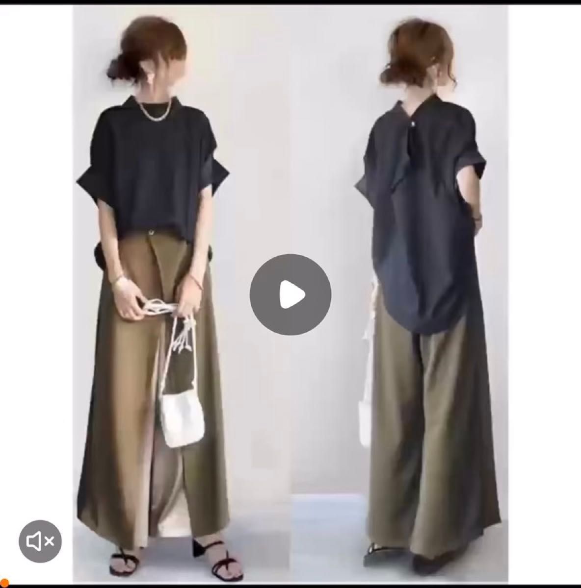 ワイドパンツ カーキ 春夏秋