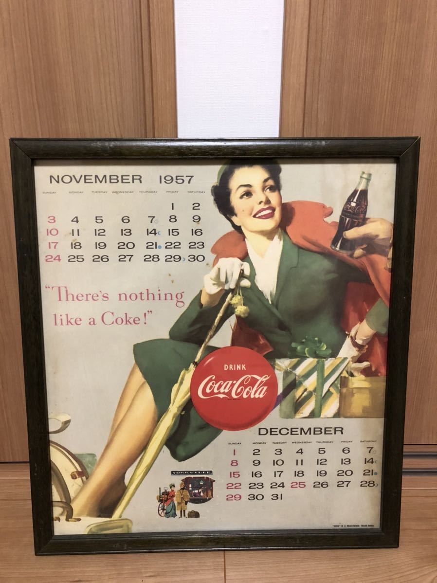 コカコーラ 1957年カレンダー 6枚セット 色あせ 変色 キズ 額壊れ サビ有り 63年前貴重_画像6