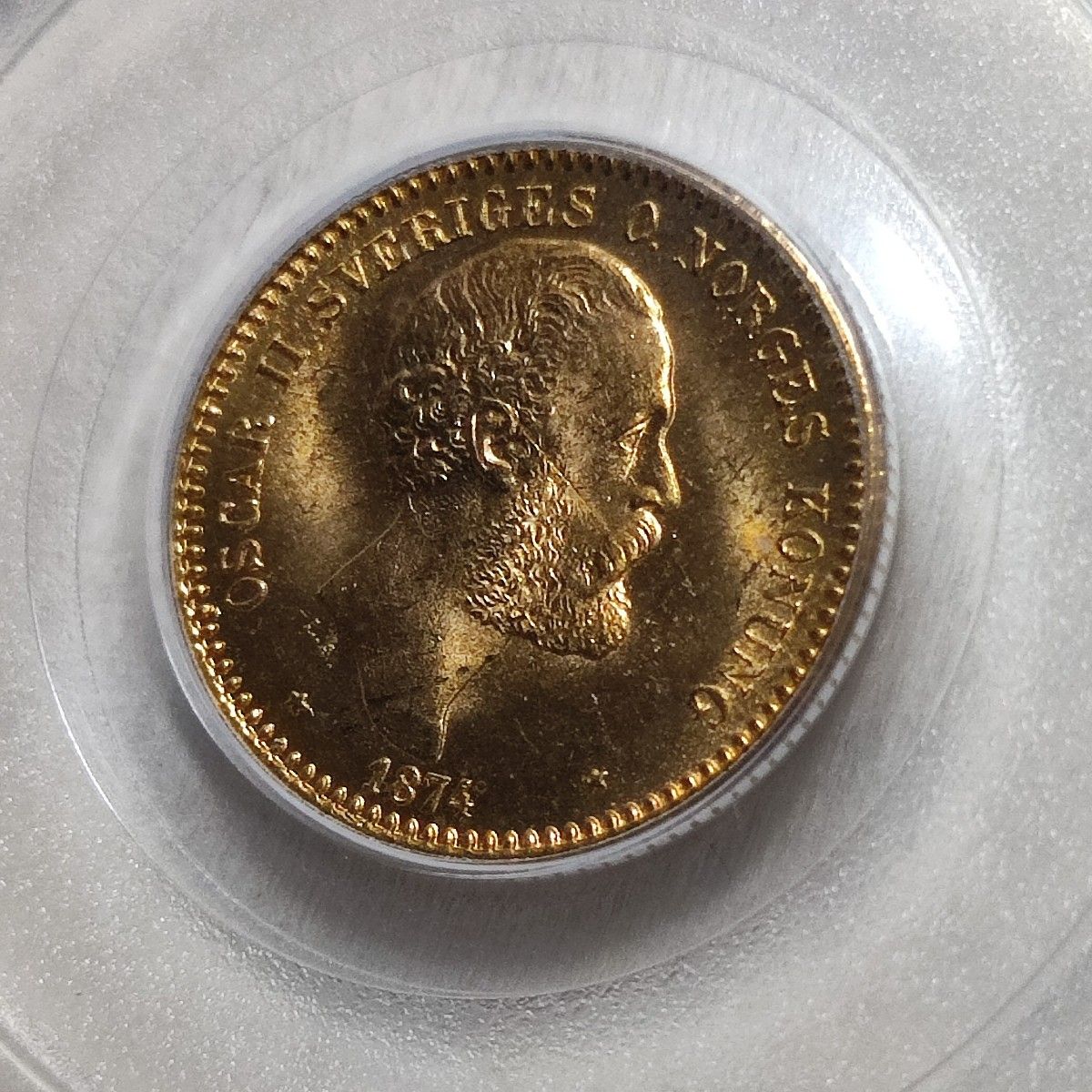 高鑑定 PCGS MS65 1874 スウェーデン 10クローナ 金貨 オスカル2 高鑑定 PCGS MS65 1874 スウェーデン 10クローナ 金貨 オスカル2
