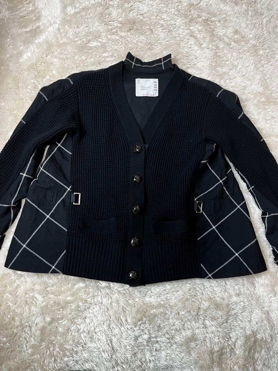 サカイ sacai ドッキング 異素材 カーディガン チェック ニット サカイ sacai ドッキング 異素材 カーディガン チェック ニット