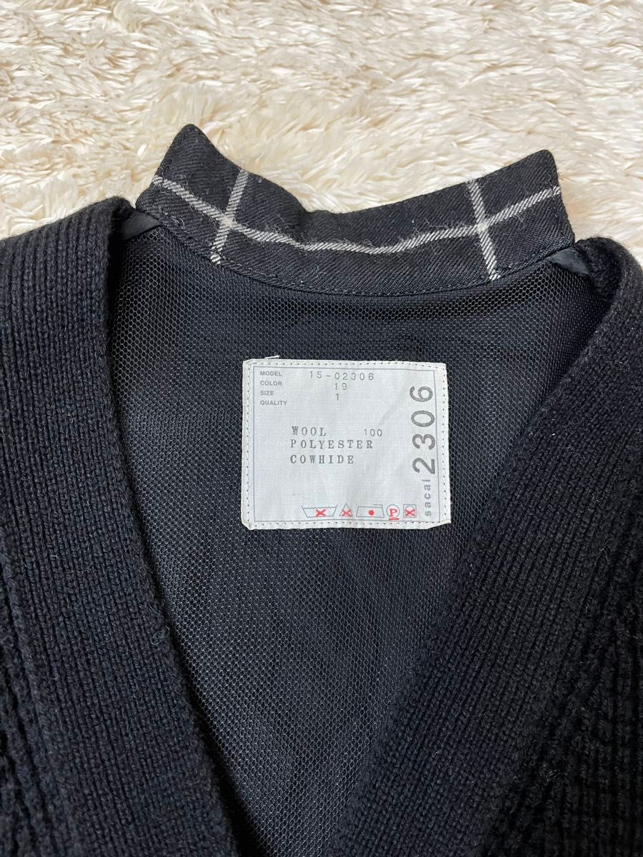 サカイ sacai ドッキング 異素材 カーディガン チェック ニット サカイ sacai ドッキング 異素材 カーディガン チェック ニット