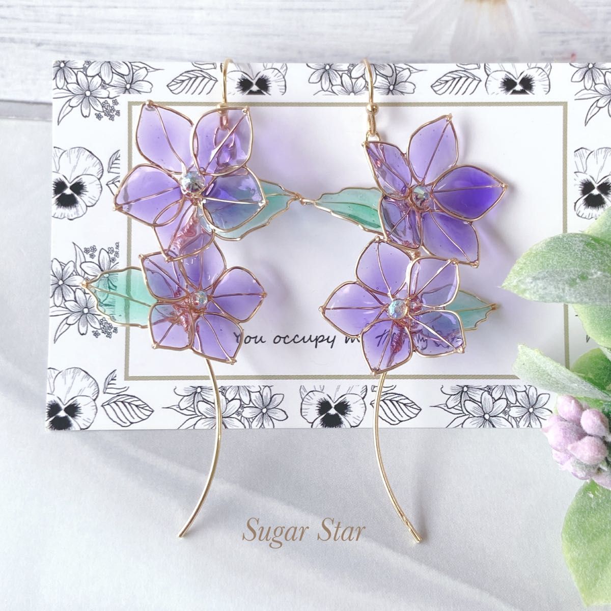 透き通る桔梗のピアス イヤリング ディップアート ハンドメイド 透き通る桔梗のピアス イヤリング ディップアート ハンドメイド
