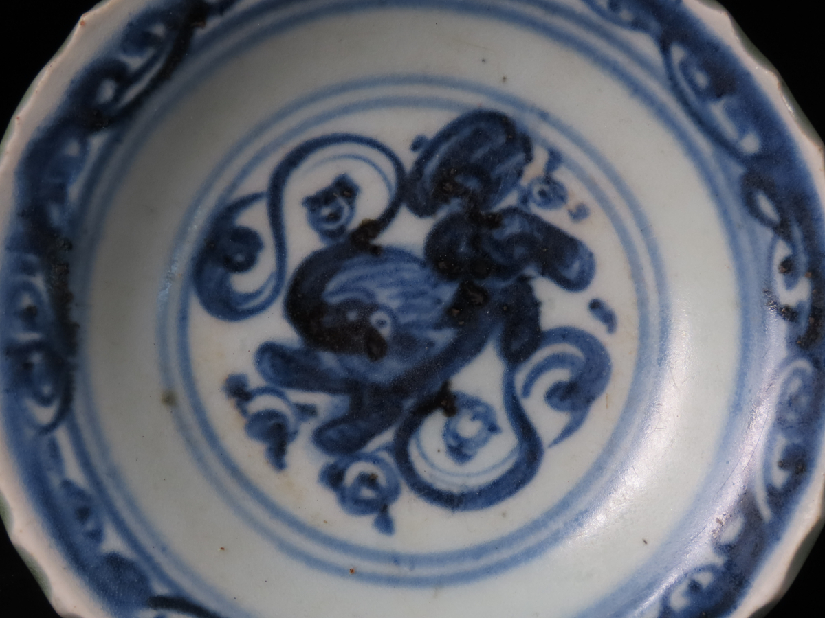 晃】中国古陶磁 明時代 弘治年間 景徳鎮窯 獅子繍球文青磁釉青花 晃】中国古陶磁 明時代 弘治年間 景徳鎮窯 獅子繍球文青磁釉青花