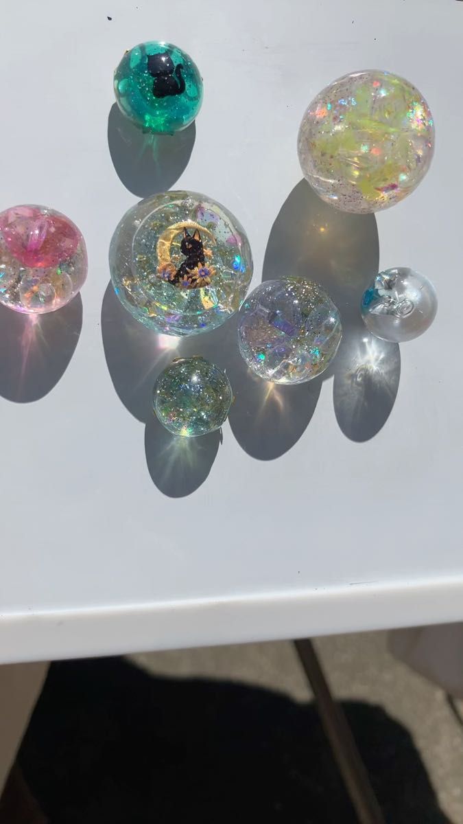 7点セット☆レジン ハンドメイド 強力マグネット ハート 半球体☆球体 オーロラカラー 子猫