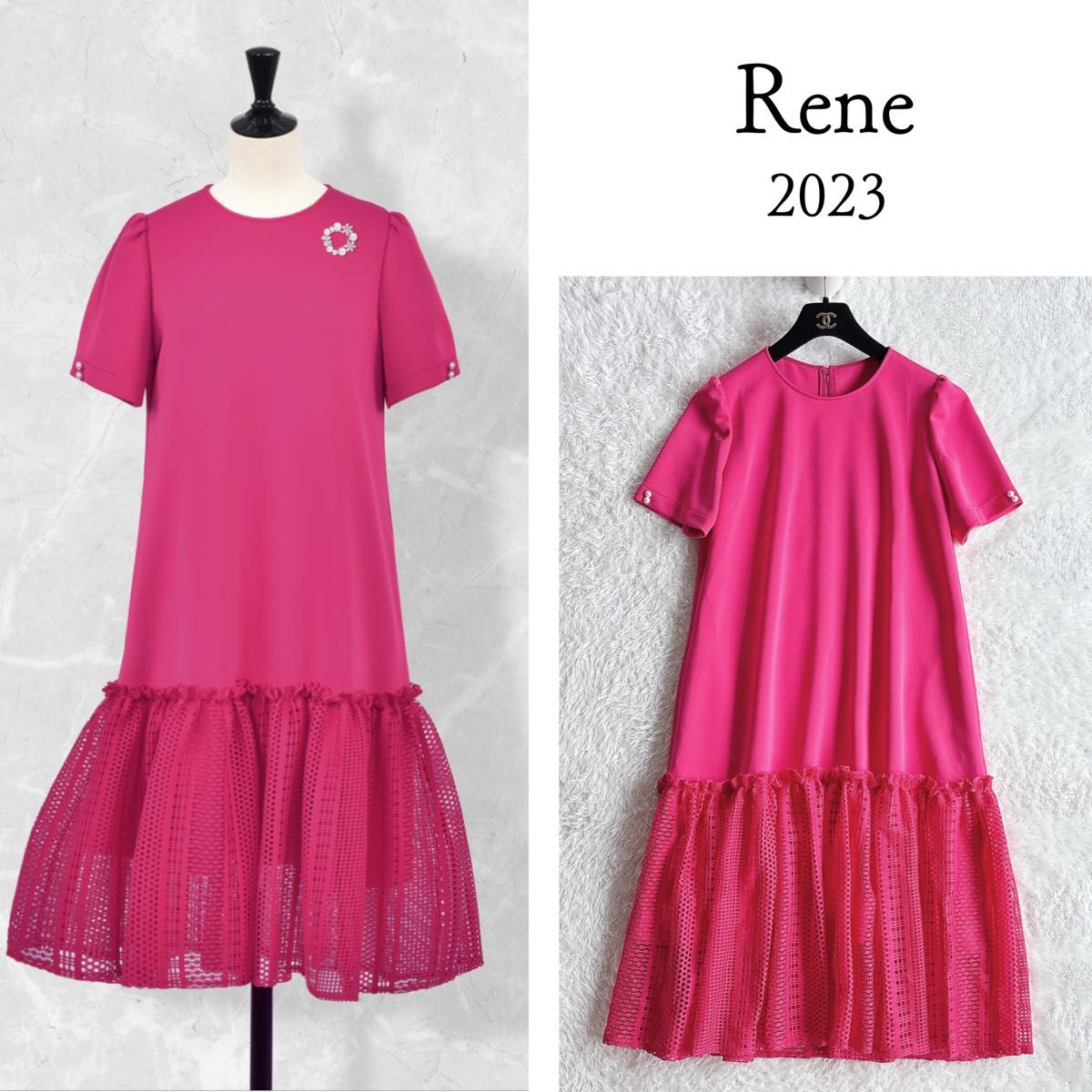 2023 Rene “Happy Berry” ワンピース ベリーピンク 36 パール 2023 Rene “Happy Berry” ワンピース ベリーピンク 36 パール