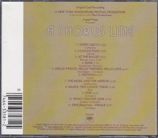 ★CD A Chorus Line Original Cast Recording コーラスライン オリジナル・キャスト・レコーディング ★_画像2