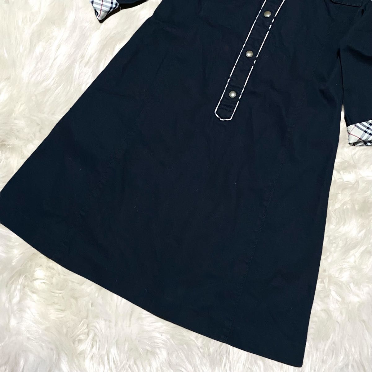 Burberry バーバリー 七分袖 ワンピース 日本製 黒 ノバチェック Burberry バーバリー 七分袖 ワンピース 日本製 黒 ノバチェック