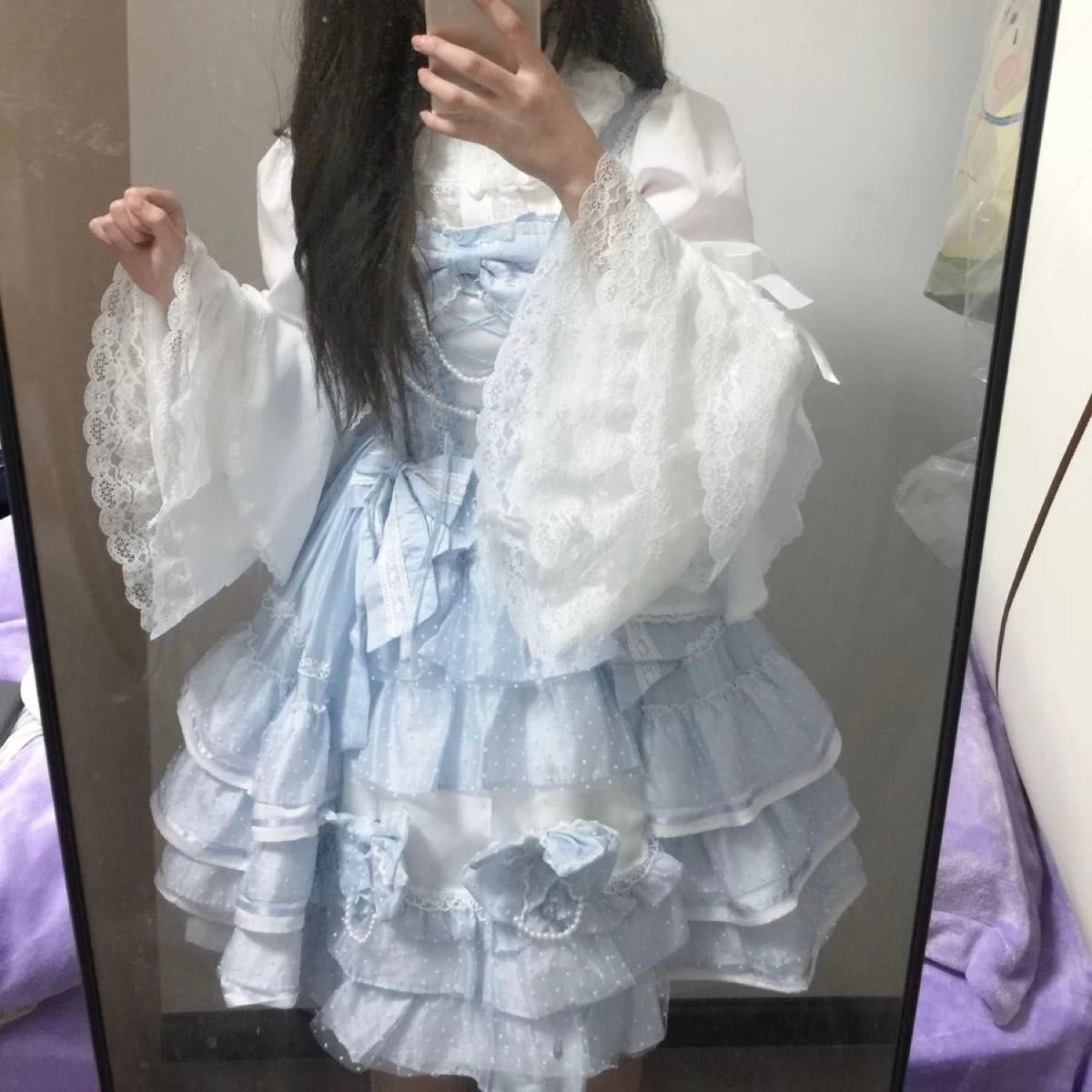 即日発送 L 姫袖 ブラウス フリールレース ロリータコスプレ衣装 即日発送 L 姫袖 ブラウス フリールレース ロリータコスプレ衣装