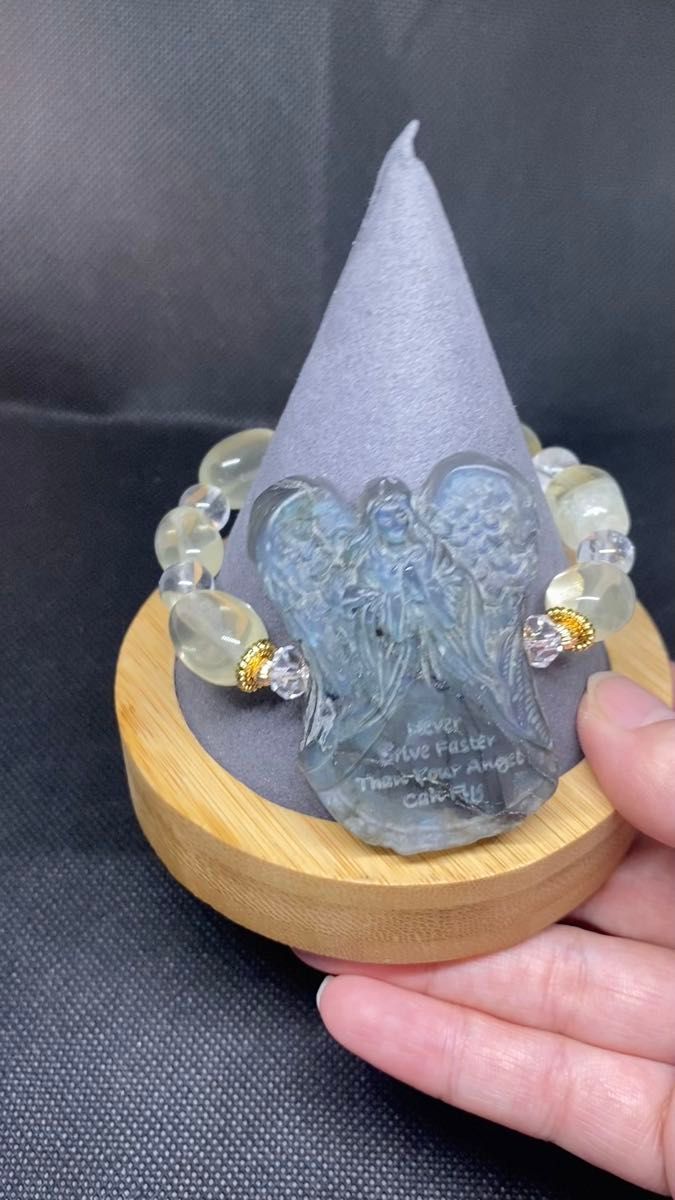 ラブラドライト天使×レモンクォーツ樽型×水晶×トロレアイトバラ内径16.5cm
