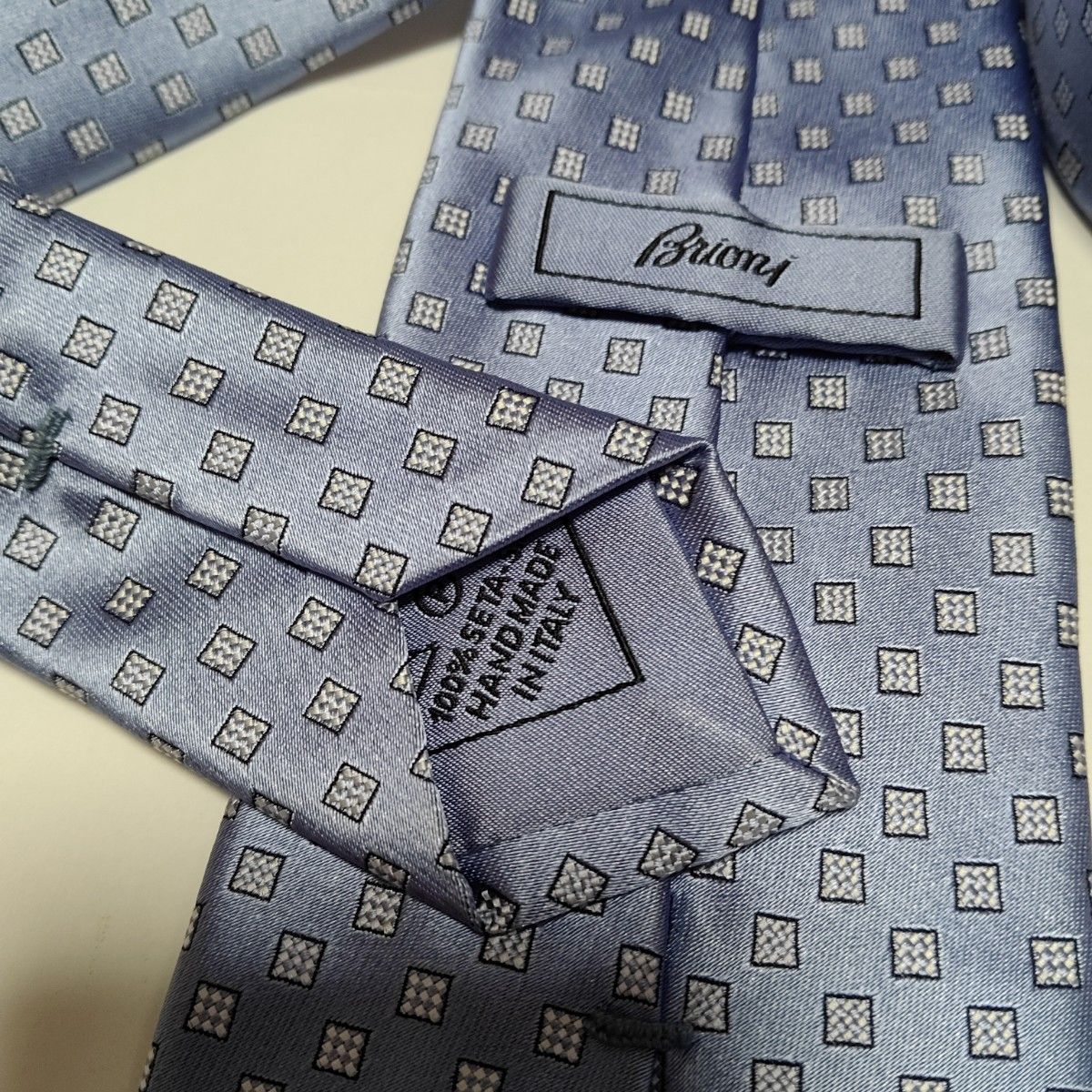 高級Brioni シルク 柄 ネクタイ爽やかブルー光沢エレガント