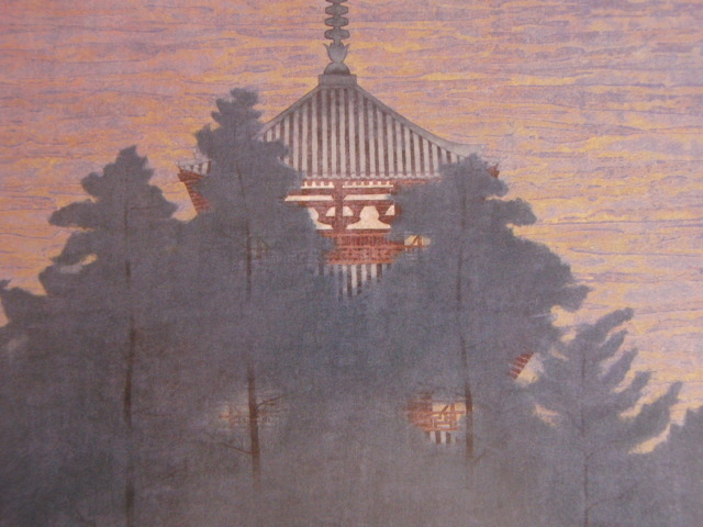 藤田時彦、【法起寺春霞】、希少な額装用画集より、状態良好 藤田時彦、【法起寺春霞】、希少な額装用画集より、状態良好