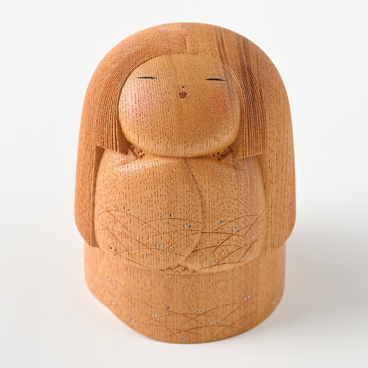富所ふみを】創作こけし『白秋』共箱/台座/プレート/略歴書付き 富所ふみを】創作こけし『白秋』共箱/台座/プレート/略歴書付き