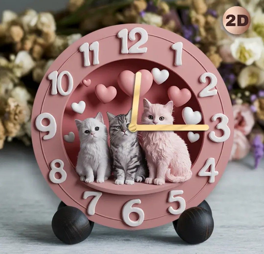 掛け時計】ハートに囲まれた3匹の仔猫がかわいい【壁掛け時計 掛け時計】ハートに囲まれた3匹の仔猫がかわいい【壁掛け時計