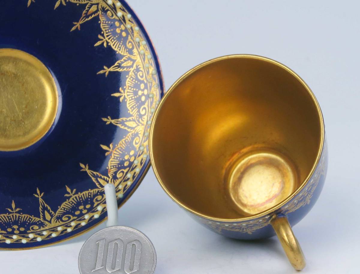  Royal * вустер = роскошный золотая краска * Mini * cup & блюдце C900. (1 класса товар ) Dk.Blue+Gold+Jew.