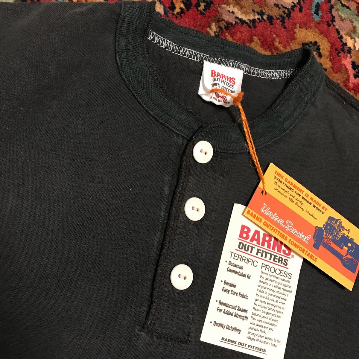 新品未使用　タグ付き　BARNS バーンズ ヘンリー 半袖　Tシャツ　高品質　Lサイズ　40-42 カラーブラック　BR-8146_画像2