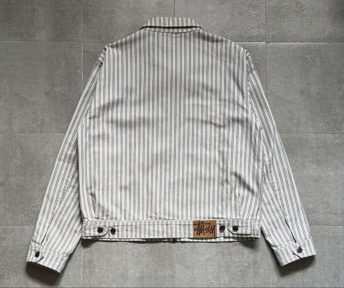 STUSSY WORKGEAR JACKET革パッチロゴ付 ストライプ ワーク STUSSY WORKGEAR JACKET革パッチロゴ付 ストライプ ワーク
