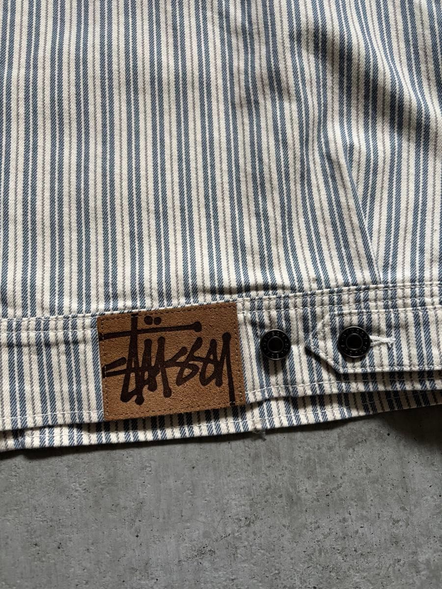 STUSSY WORKGEAR JACKET革パッチロゴ付 ストライプ ワーク STUSSY WORKGEAR JACKET革パッチロゴ付 ストライプ ワーク