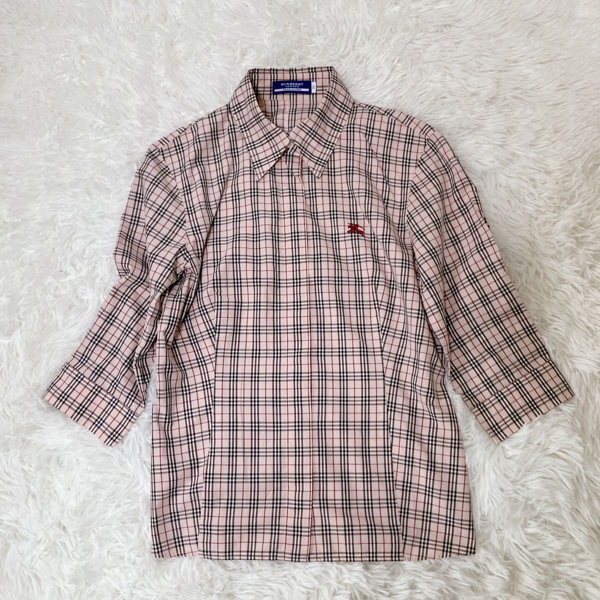 美品】Burberry ノバチェック 七分袖 シャツ ピンク バーバリー 美品】Burberry ノバチェック 七分袖 シャツ ピンク バーバリー