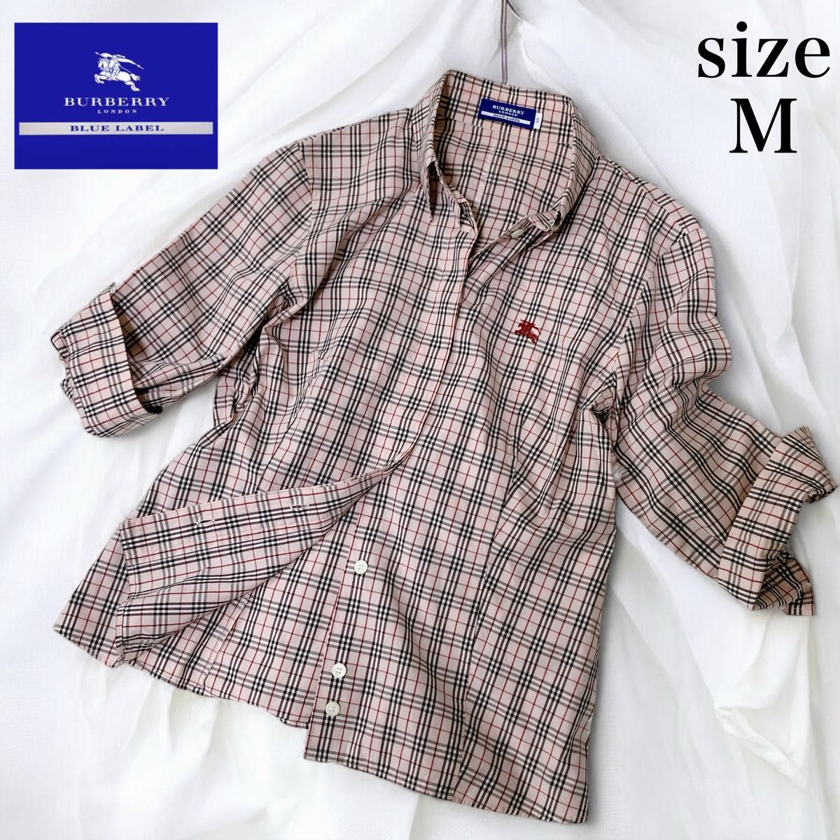 美品】Burberry ノバチェック 七分袖 シャツ ピンク バーバリー 美品】Burberry ノバチェック 七分袖 シャツ ピンク バーバリー