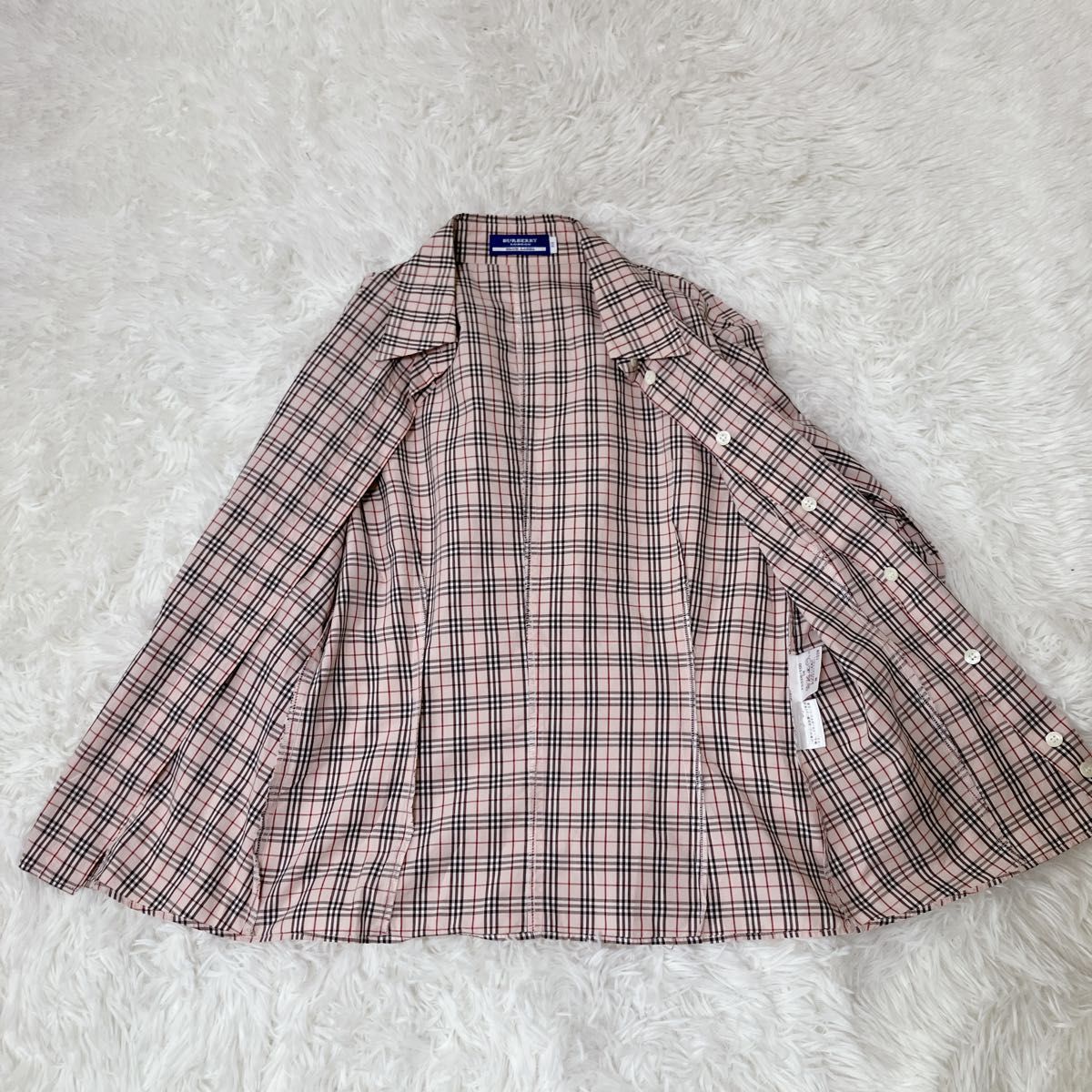 美品】Burberry ノバチェック 七分袖 シャツ ピンク バーバリー 美品】Burberry ノバチェック 七分袖 シャツ ピンク バーバリー