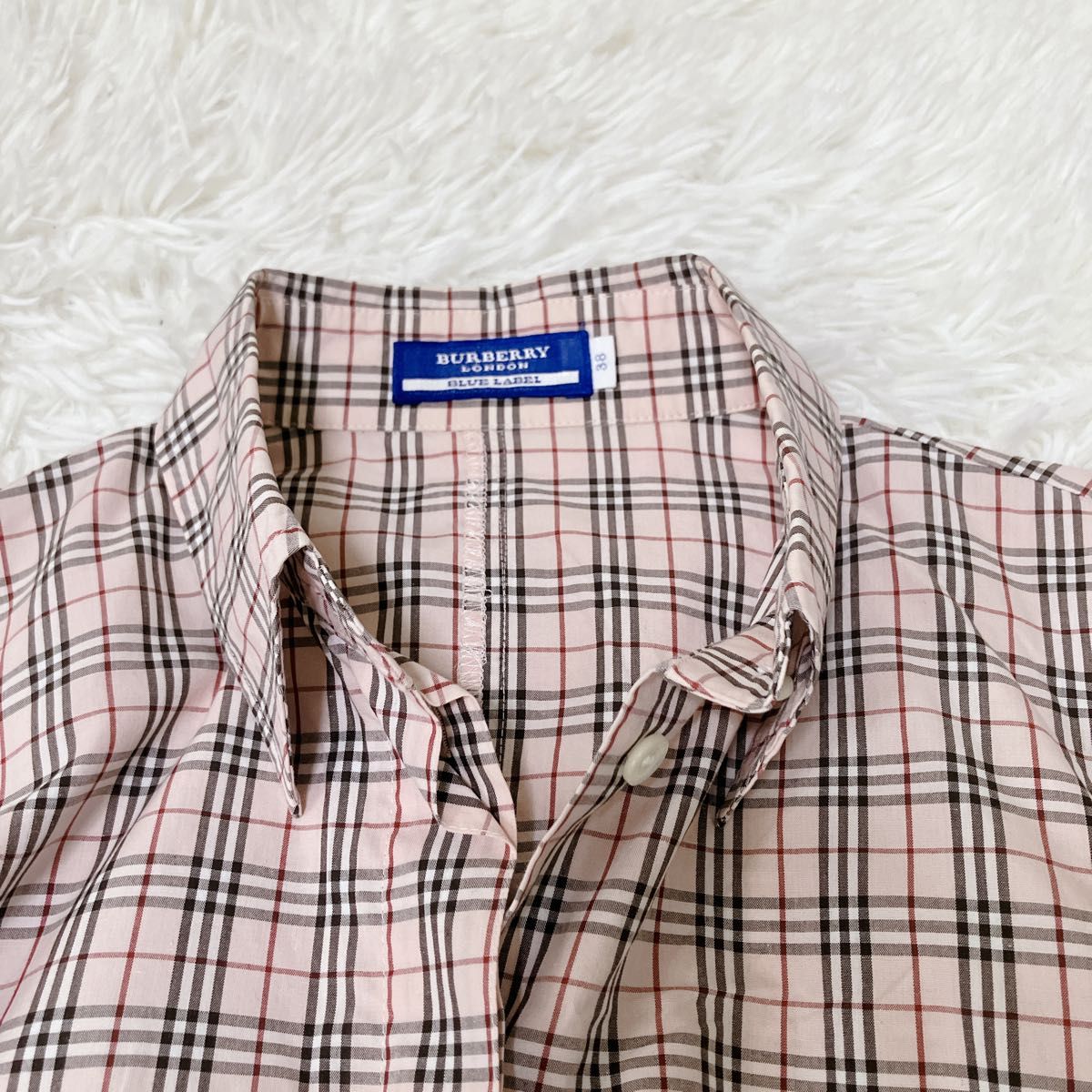 美品】Burberry ノバチェック 七分袖 シャツ ピンク バーバリー 美品】Burberry ノバチェック 七分袖 シャツ ピンク バーバリー