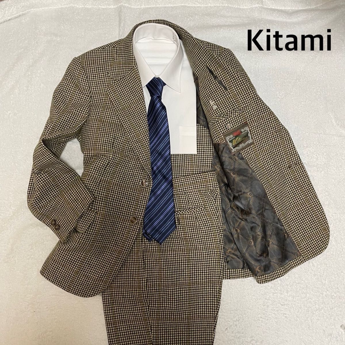 オーダーメイド Kitami ベージュ 千鳥柄 フリーサイズ 1タック オーダーメイド Kitami ベージュ 千鳥柄 フリーサイズ 1タック