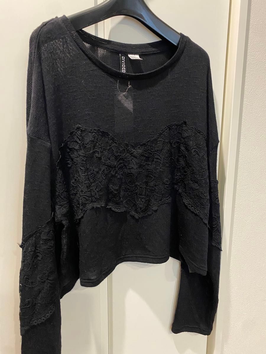 H&M エイチアンドエム DIVIDED ショート丈トップス レース 黒 H&M エイチアンドエム DIVIDED ショート丈トップス レース 黒