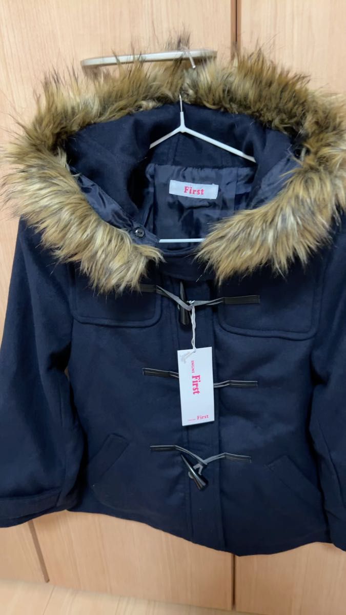 新品 150 INGNI FIRST イングファースト ショート丈 ダッフルコート アウター 女の子 ファー 紺 ネイビー