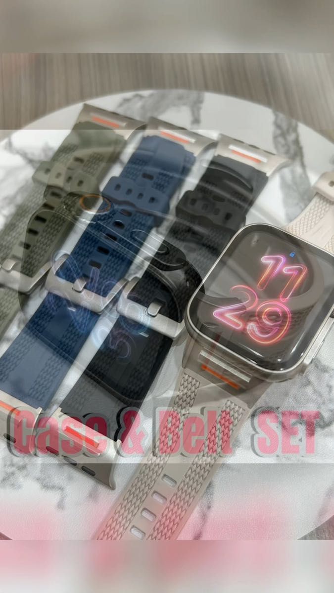 ケース付き黒銀【絶対最安】 Apple Watch AppleWatch アップルウォッチ ベルト バンド カバー