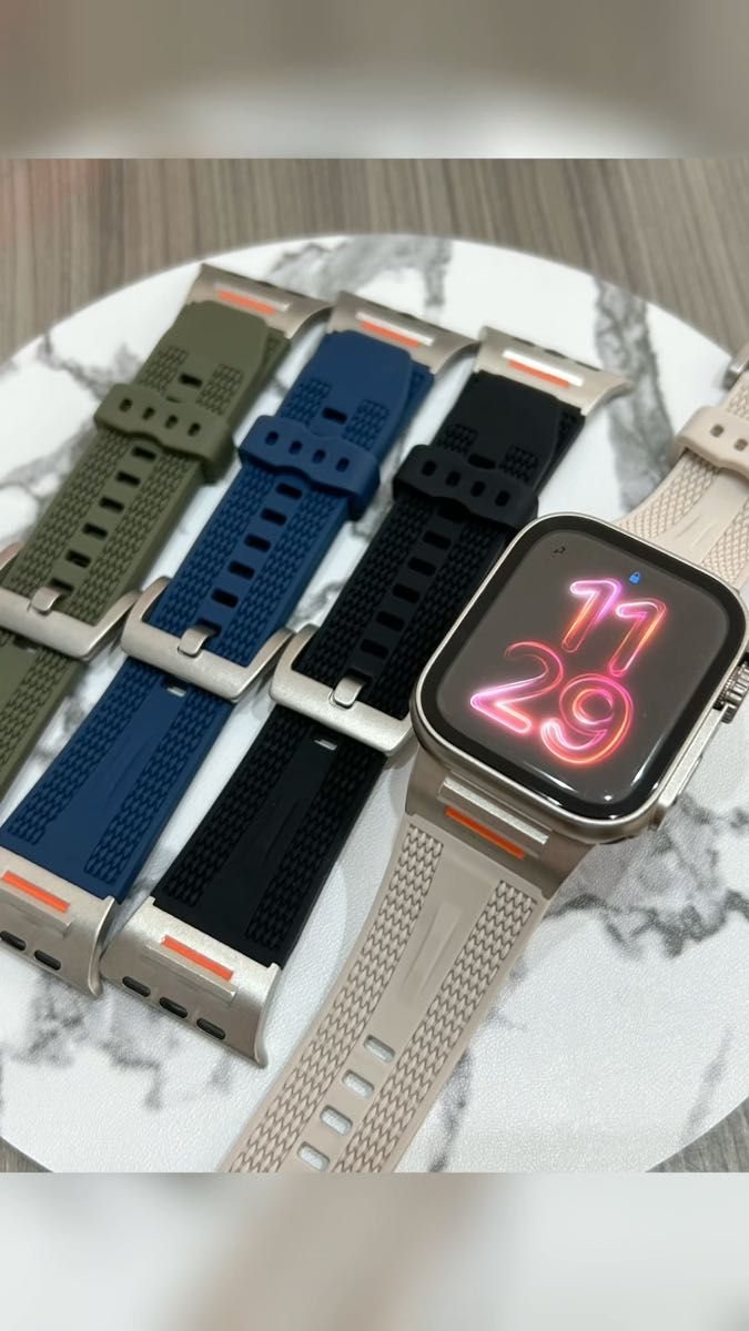 ケース付き紺銀【絶対最安】 Apple Watch AppleWatch アップルウォッチ ベルト バンド カバー