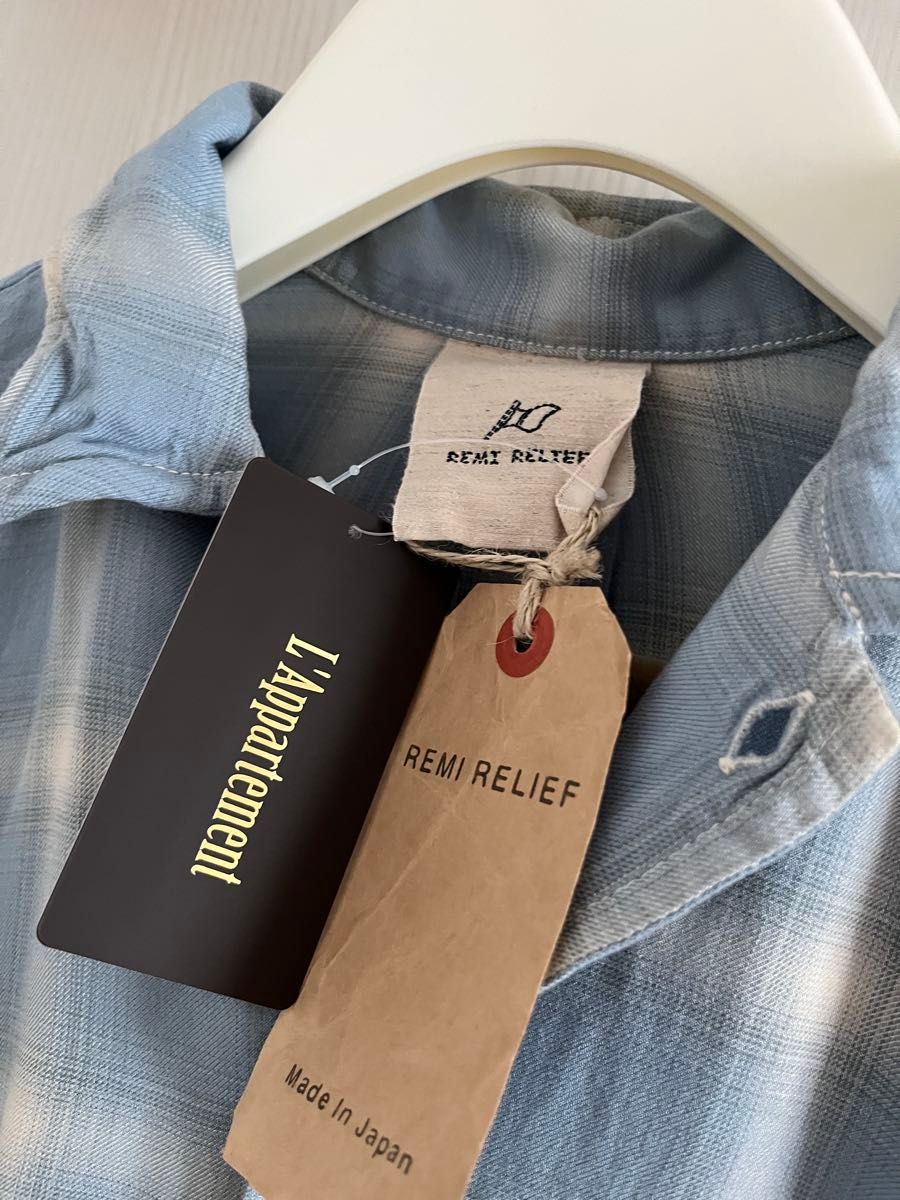 新品未使用REMI RELIEFレミ レリーフCHECK 2 WAY SHIRTブルー 新品未使用REMI RELIEFレミ レリーフCHECK 2 WAY SHIRTブルー