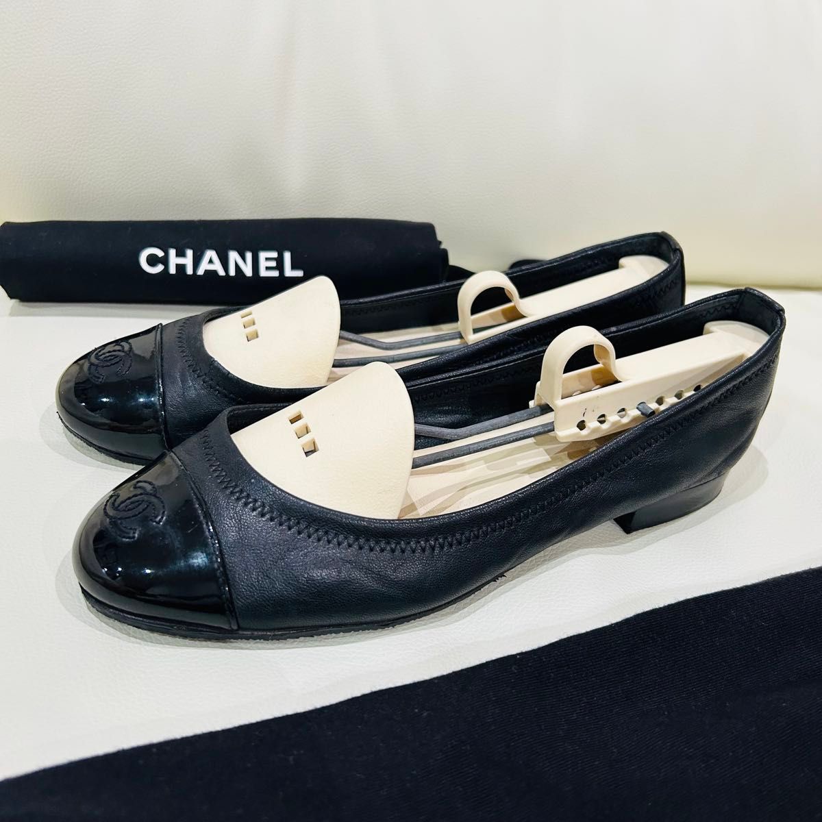 CHANEL バレエシューズ 黒 37 5 24cm バレリーナ ラムスキン CHANEL バレエシューズ 黒 37 5 24cm バレリーナ ラムスキン