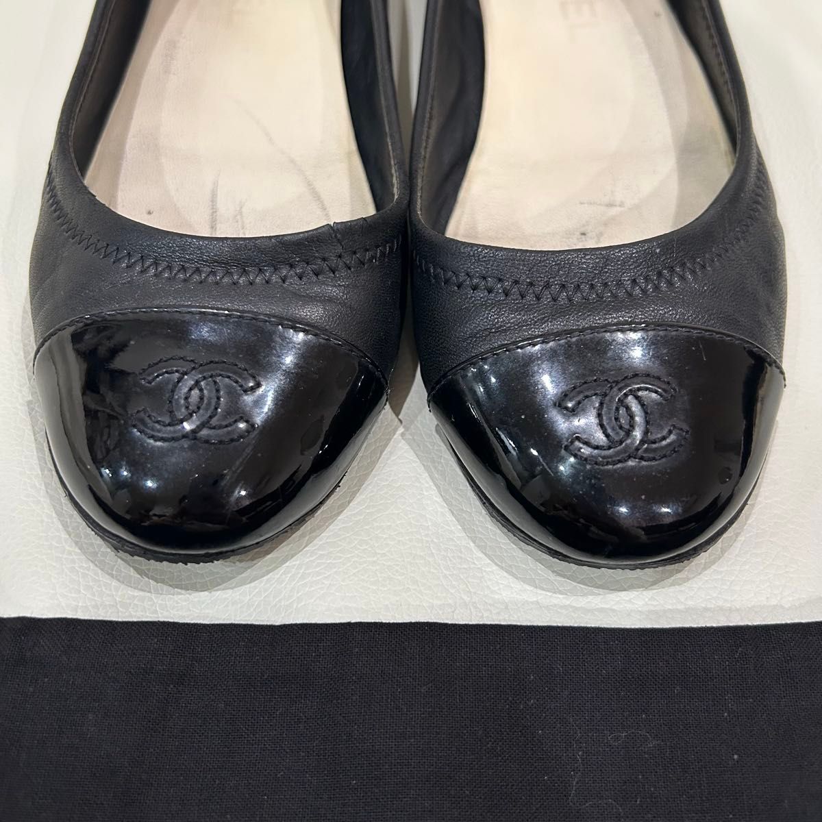 CHANEL バレエシューズ 黒 37 5 24cm バレリーナ ラムスキン CHANEL バレエシューズ 黒 37 5 24cm バレリーナ ラムスキン