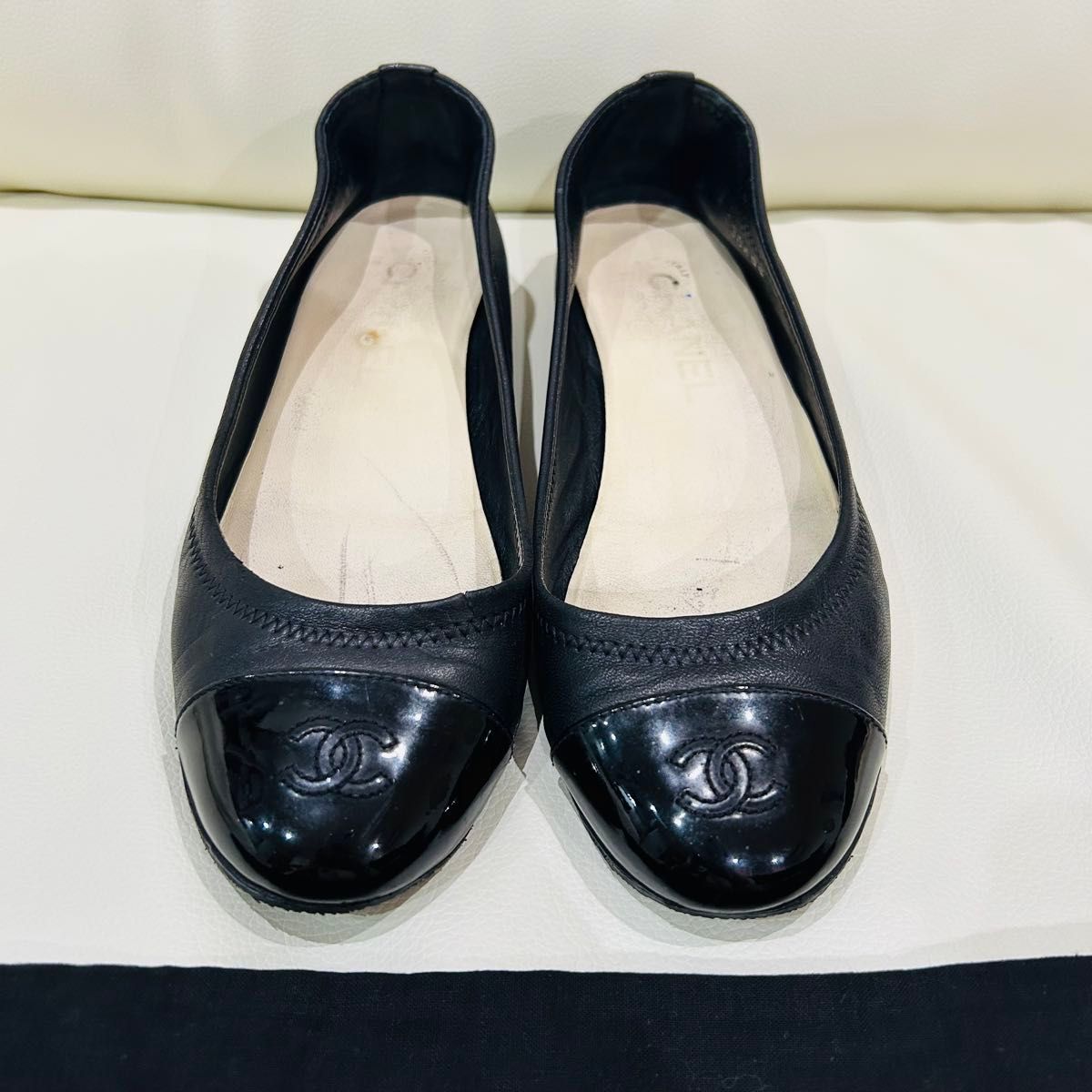 CHANEL バレエシューズ 黒 37 5 24cm バレリーナ ラムスキン CHANEL バレエシューズ 黒 37 5 24cm バレリーナ ラムスキン