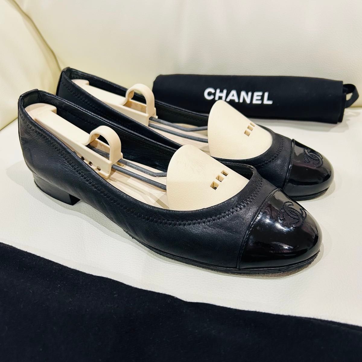 CHANEL バレエシューズ 黒 37 5 24cm バレリーナ ラムスキン CHANEL バレエシューズ 黒 37 5 24cm バレリーナ ラムスキン
